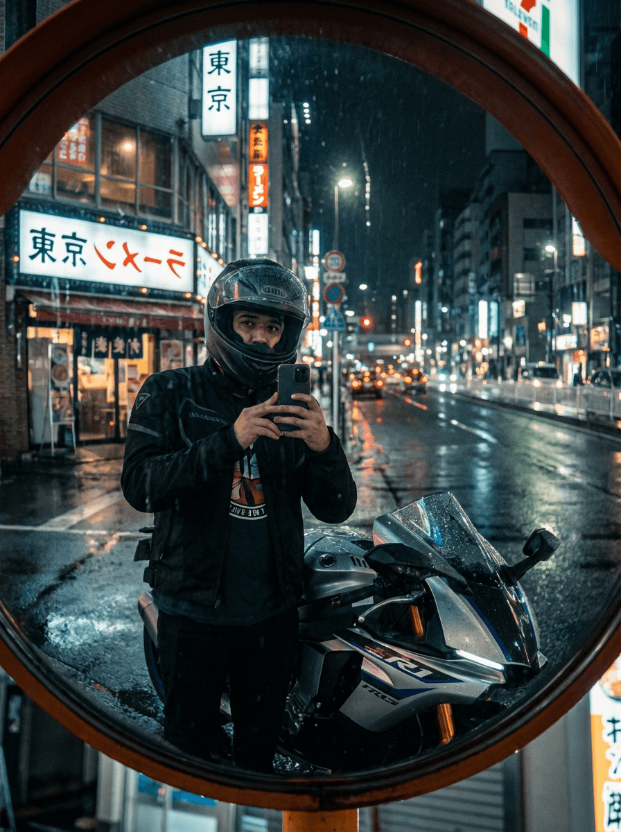 Selfie with Japanese sport motorcycle